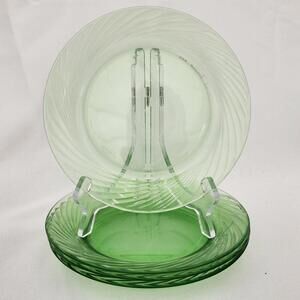 Pyrex Festiva Spring Green Swirl Rim Glass Salad Plates 7.5" Set of 4